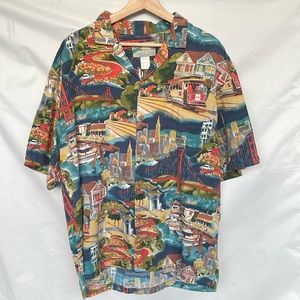 Vintage San Francisco Aloha Hawaii Shirt Scenic Landmarks Multi Color Size Large